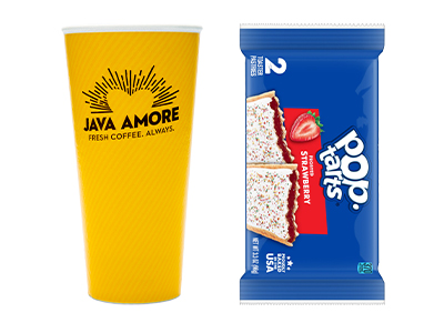 A photo of a large coffee cup and pop tarts